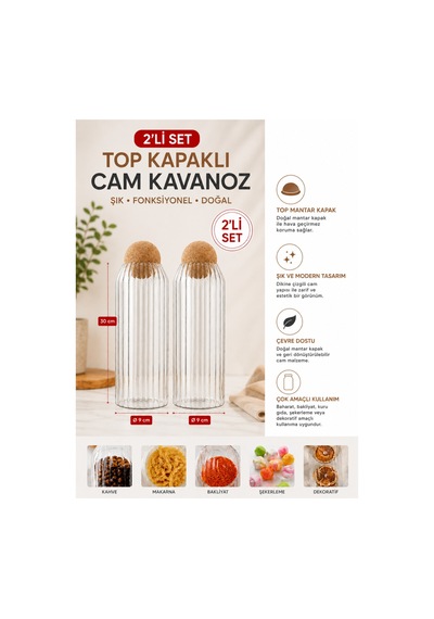Kapaklı Şeffaf Cam Saklama Kavanozu 1600 Ml Şeffaf