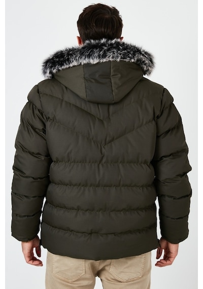 Buratti Slim Fit Suni Kürklü Peluş Astarlı Çıkarılabilir Kapüşonlu Şişme Erkek Mont 5761080 B Haki