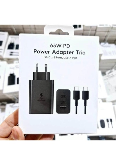 65w Trio 3ü1 Arada Typec 65w + Typec 25w + Usb 15w Çıkışlı Adaptör Ve Typec To Typec Kablo Hızlı Şarj Seti