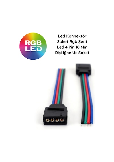 10 Adet Led Bağlantı Konnektör Soket Rgb Şerit Led 4 Pin 10 Mm Dişi Jumperlı İğne Uç