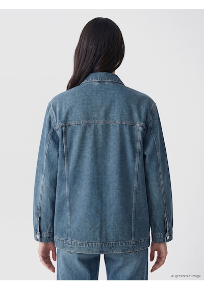 Lcw Everyday Mavi Gömlek Yaka Oversize Kadın Jean Ceket