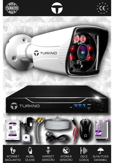Turkno 1 Kameralı Karia 1 Dış Kamera Set 320 GB HDD Full HD Gece Görüşlü Güvenlik Kamerası Sistemi