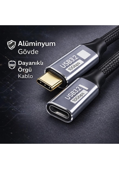 Örgü Kablo 1mt Type-c Uzatma Kablosu 10gbps Veri Ve Görüntü Aktarım 5a Pd Hızlı Şarj Kablo Standart