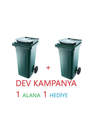 Kapaklı Tutma Saplı Özel Çöp Konteyneri 120 Lt Yeşil Büyük Boy 2 Adet