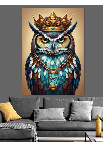 Ahşap Tablo Taçlı Baykuş Bilge Kuş Çocuk Odası Tabloları