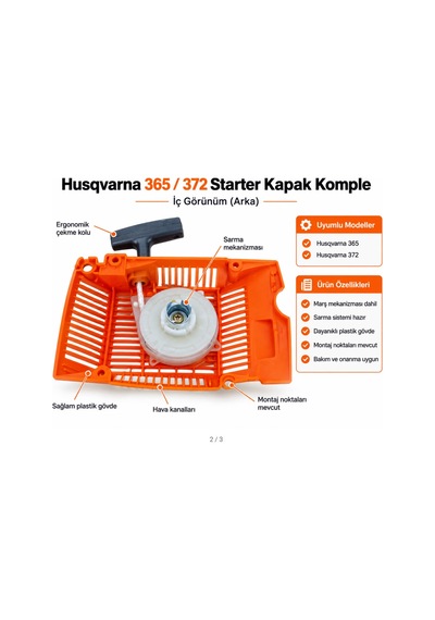 Algaride Husqvarna 365 372 Uyumlu Starter Kapak Komple Marş Mekanizmalı Motorlu Testere Çekme Starteri Yedek Parça
