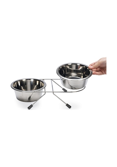 Beeztees Köpek İkili Mama Su Kabı, Paslanmaz Çelik, 16cm, 2x900ml