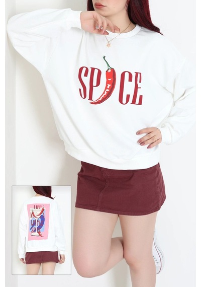Modi Quzu Baskılı Sweatshirt Beyaz - 75366.2002. 2beyaz