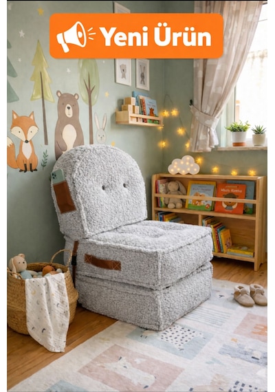 Viscolog Comfy Premium Teddy Kumaşlı Fermuarlı Legom Çocuk Koltuğu Aktivite Ve Yer Minderi Seti 50x50 70cm Gri