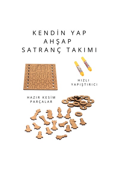 Sf01 Kendin Yap Ahşap Satranç Takımı Dıy Ahşap Satranç 27x27 Cm Boya Ve Yapıştırıcı Hediyeli