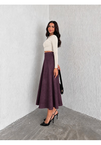 Ozy Fashion Kadın Süet Kloş Etek Mürdüm