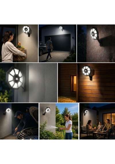 Buffer 168b Solar Led Büyük Dış Mekân Lambası, Hareket Sensörlü, Kumandalı, 3 Modlu Ultra Parlak Cob Işık, 8956731