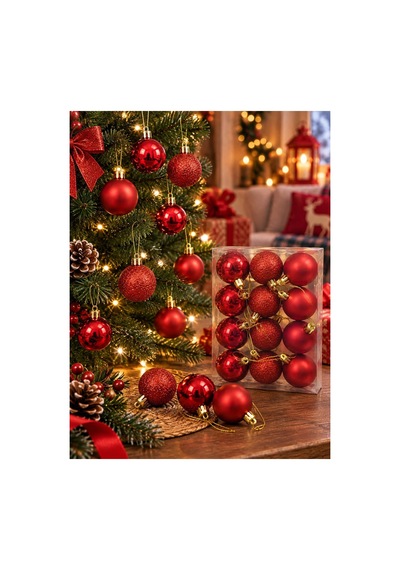 Yeni Yıla Özel 12 Parça Yılbaşı Çam Ağacı Topları Kırmızı Renkli Noel Ağacı Süs Topları 4 Cm Diğer