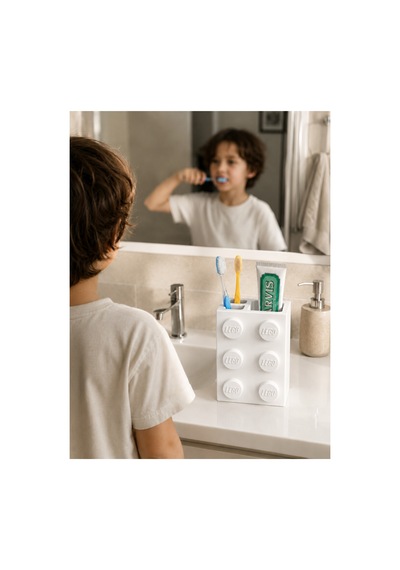 Lego Diş Fırçalığı Çocuk Ve Yetişkinlere Özel Eğlenceli Banyo Düzenleyici Diş Fırça Standı Beyaz
