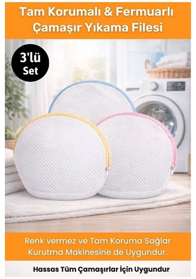 Lüx 3'lü Set Fermuarlı Bebek Çorap Sütyen Çamaşır Kurutma & Yıkama Filesi Beyaz