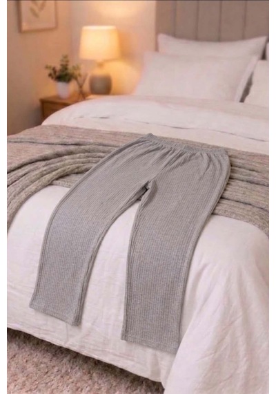 Büyük Beden Kadın Baskılı Kaşkorse Pijama Takımı Açık Gri