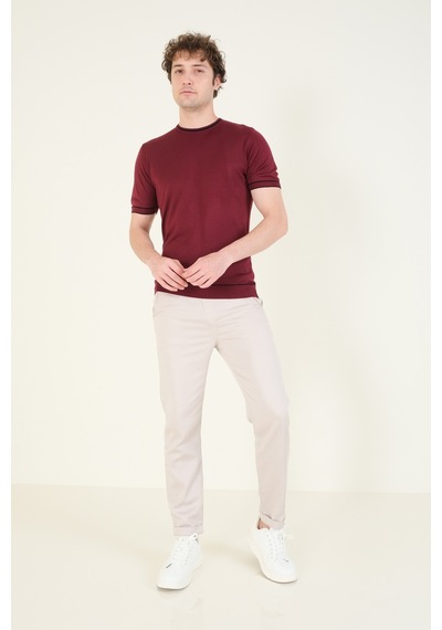 Giyim Dünyası Erkek Sıfır Yaka Biyeli Merserize T-shirt Bordo 001