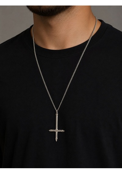 Unisex Gotik Haç Kolye Kırmızı Gri Gümüş Vintage Cross Kolye, Retro Zincir Kolye, Kadın Erkek Punk Kolye 34420225