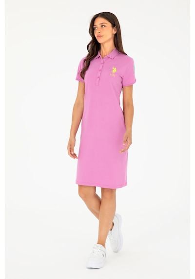 U.S. Polo Assn. Kadın Pembe Polo Yaka Mini Boy Örme Elbise 50280064-VR037