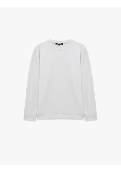 Koton Uzun Kollu Bisiklet Yaka Basic Sweatshirt Bej 7wam70011mk Ekru
