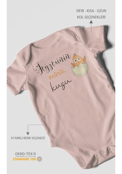 Teyzesinin Minik Kuşu Baskılı Bebek Zıbını Çıtçıtlı Body %100 Pamuk Kısa Kol Pastel Pembe