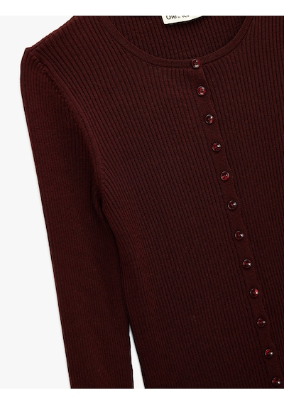 Koton Slim Fit Uzun Kollu Düğmeli Bisiklet Yaka Triko Hırka Bordo 6wal90040ıt Bordo