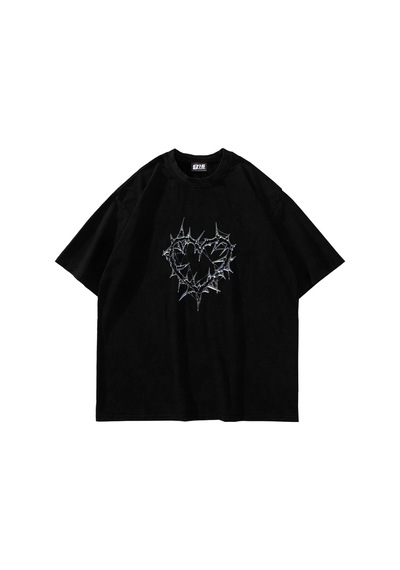 Startmore Thorny Heart Baskılı Oversize Unisex Beyaz Siyah
