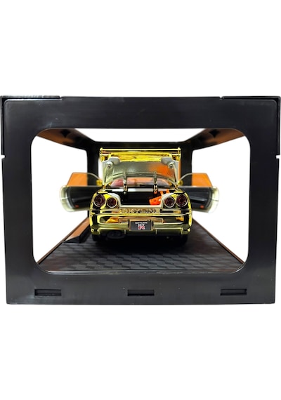 1:24 Metal Model Koleksiyon Araba Nissan Skyline Gt-r R34 Parlak Sarı 19 Cm Döner Ön Tekerler