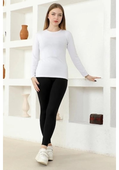 Urfakent Rahat Ve Şık Uzun Kollu Bisiklet Yaka Likralı Viskon Penye Body Beyaz