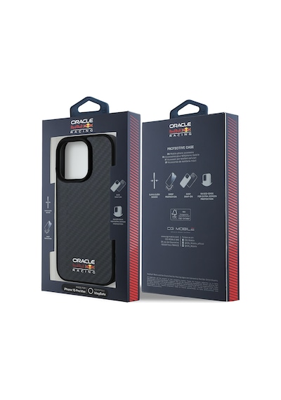 Apple Uyumlu iPhone 15 Pro Max Kılıf Redbull Lisanslı Magsafe Karbon Fiber Parlayan Logolu Kapak Siyah