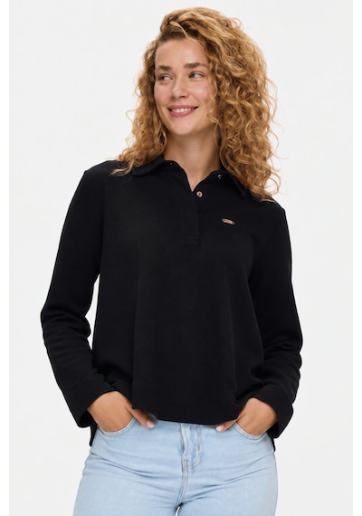 UCLA Bernıe Siyah Polo Yaka Pamuklu Metal Logolu Loose Fit Kadın Pike Sweatshirt
