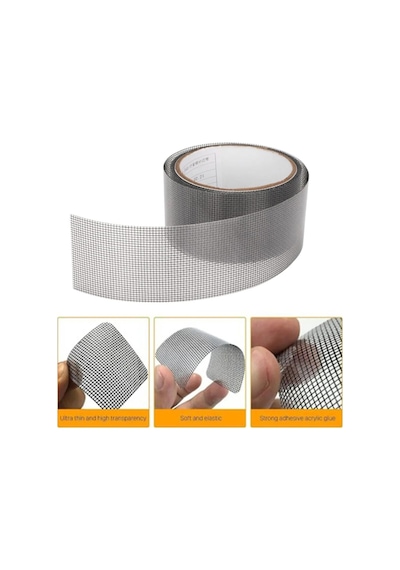 Yapışkanlı Sineklik Tülü Tamir Bandı Yırtık Kopmuş Delik Fiber Tül Yapıştırma Siyah 48 Mm X 2 Metree