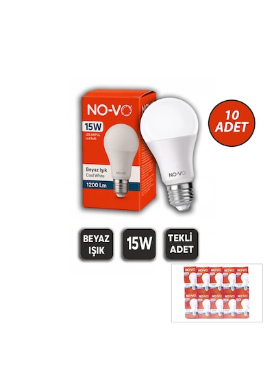 10 Adet 15w Beyaz Led Ampul 1200lm 6500k 15.000 Saat Ömür 5332