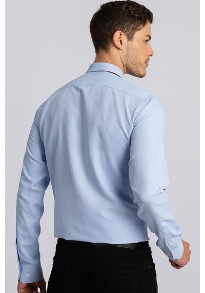 Tudors Modern Slim Fit Dar Kesim Armürlü Erkek Gömlek-22350 Mavi