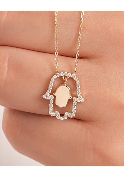 Debora Jewelry 14 Ayar Altın Fatma Ana Eli Kolye