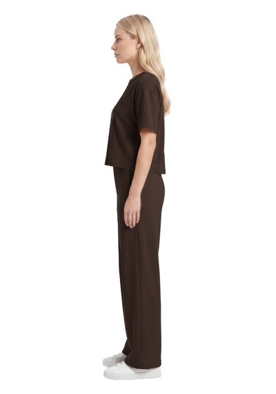 Cottonill Premium - Sway Collection Kahverengi Basic Yüksel Bel Modal Bol Paça Kadın Pantolon