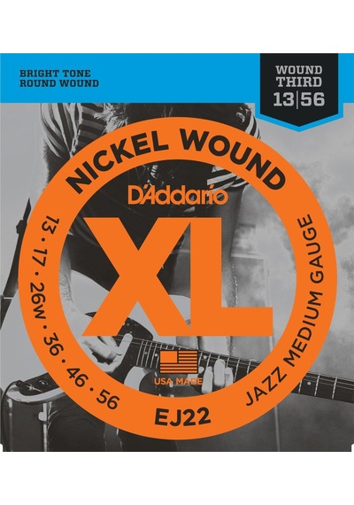 D'addario Ej22 Nickel Wound Elektro Gitar Tel Seti - 13-56 Jazz Medium Profesyonel Kalın Ölçü, Maksimum Rezonans, Güçlü Orta Frekanslar Ve Sert Tansiyon