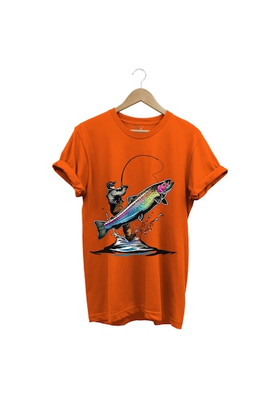 Olta İle Balıkçılık Fishing Balık Avcılığı Alabalık Turna Avcılığı Regular Fit %100 Pamuk Tişört Turuncu
