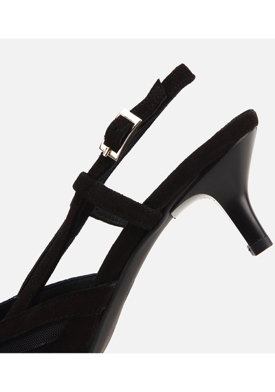 Hotiç Kadın Süet Deri Siyah Arkası Açık Mini Topuklu Stiletto