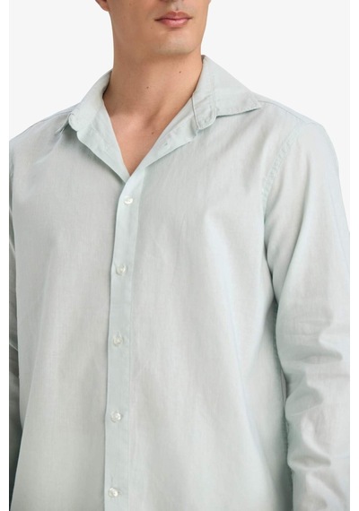 Defacto Regular Fit Polo Yaka Keten Karışımlı Yazlık Uzun Kollu Gömlek E0518ax25smgn1260 Yeşil