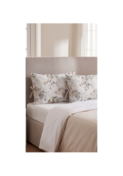 Okaliptüs Desenli Bağcıklı Yastık Kılıfı 50x70 Cm %100 Pamuk Dekoratif Yastık Kılıfı Bej - 909641241 Bej
