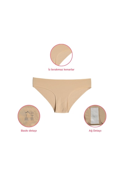 Alya Underwear Basic Lazer Kesim Kadın Bikini Külot Dikişsiz Kadın Slip - Ultra Esnek Ve Rahat 6'lı Paket Kiremit - Kahve -ten