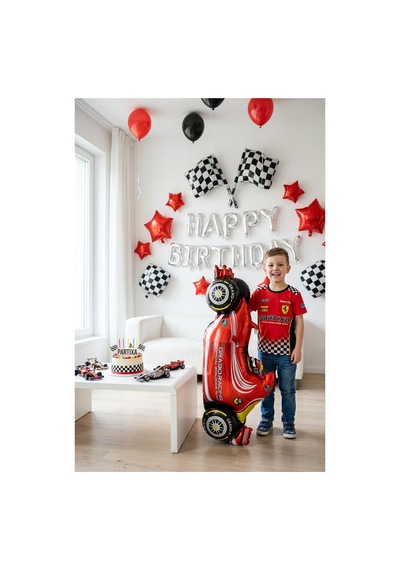 Yarış Arabası Kırmızı Folyo Balon 52x110 Cm Araba Temalı Çocuk Doğum Günü Parti Süsü Çok Renkli