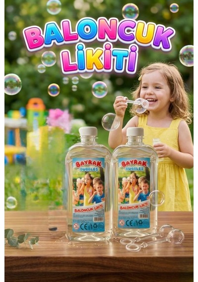 Bayrak Bubbles Baloncuk Likiti 2 Li Set 2 X 500 Ml Büyük Boy Özel Formüllü, Leke Yapmayan Dev Baloncuk Suyu