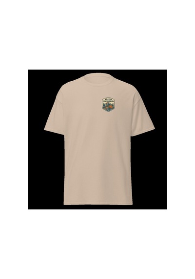Wildstyle Az Eşya Çok Özgürlük Renkli Kamp Doğa Minimalist Baskılı Unisex Bisiklet Yaka Pamuklu Tişört Camel