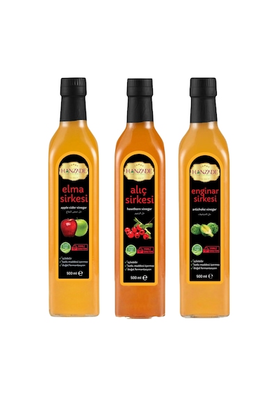Hanzade Bitkisel Elma + Alıç + Enginar Sirkesi 500 ML 3'lü Set