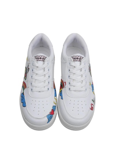 Kadın Vegan Deri Beyaz Sneakers - Warner Bros Tweety Love Tasarım Çok Renkli