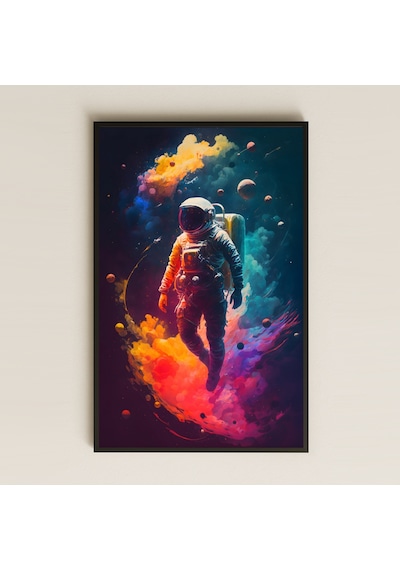 Renkli Nebula İçinde Süzülen Astronot Pleksi Tablo - Kozmik Sanat Dekoru