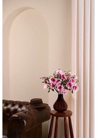 Pembe Yapay Manolya Çiçeği 3 Dallı Premium Canlı Islak Dokulu 52 Cm