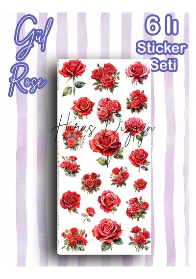 Hiras Dizayn Renkli Güller Sticker Seti 6 Sayfa Çok Renkli